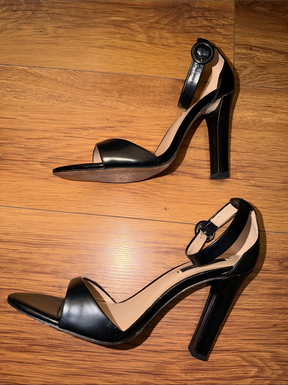 Zara Black Open-Toe Ankle-Strap Heels